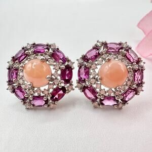 Rodolite Garnet Pink Opal CZ Silver Stud Earrings Tested Opulent Princesscore